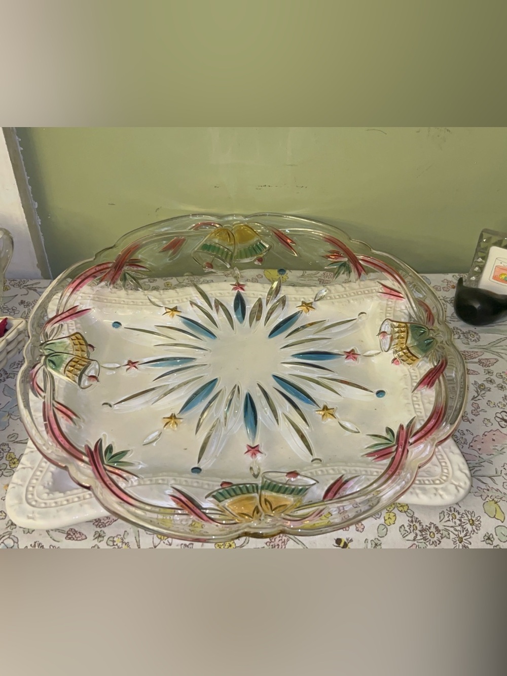 Mikasa Winter Bells Platter vintage 14.75-inch crystal Christmas serving tray